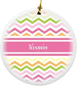 Yasmin rosa chevron nome design redondo porcelana dois lados enfeites de Natal