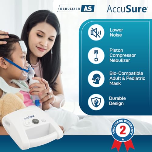 Image of AccuSure AS Compressor Nebulizer Machine for Kids & Adults | Effective Relief for Cold, Cough, Asthma & Other Respiratory Issues | Includes Adult Mask, Child Mask, Mouthpiece & Filters