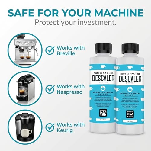 Image of IMPRESA Coffee Machine Descaler (2 Uses Per Bottle) - Made in the USA - Universal Descaling Solution, Compatible with Nespresso, Delonghi and All Single Use Coffee and Espresso Machines
