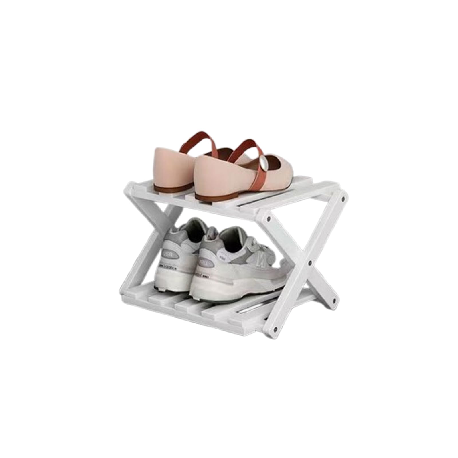 DECORN Bamboo Free Standing Shoe Rack for Entryway - Foldable Shoe Organizer Rack - Narrow Shoe Rack For Small Spaces, Entryway, Hallway, Closet,White-2-tier