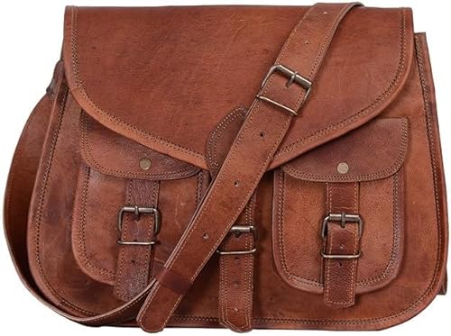 ALASKA EXPORTS Women's Crossbody Bag Genuine Leather Purse Cross Body Satchel | Shoulder Bag | Vintage Handbag | Ladies Tote | Messenger Bags - Brown (10" X 13" X 4" Inches)