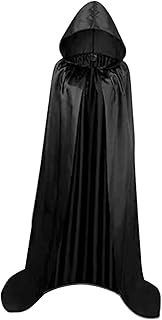 Fancyes Capa de halloween túnica de halloween com capuz capa de diabo medieval capa de mago manto com capuz capa de cosplay capa de cosplay para fantasias, PRETO, 140 CM