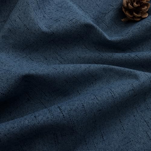 Image of 100% Blackout Linen Textured Curtains for Bedroom Full Light Blocking Room Darkening Bronze Grommet Window Drapes Thermal Insulated Energy Efficient Home Decor 52x108 Navy Blue (2 Panels)
