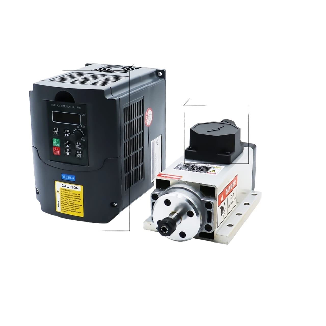 Lloopk Terminal Box Yl Kit Cnc Spindle, Cnc 1.5Kw 380V Air-Cooled Spindle Kit 1500W Square Air Cooling Motor + .5Kw Inverter +7Pcs/Set Er11(Terminal Box Yl Kit)