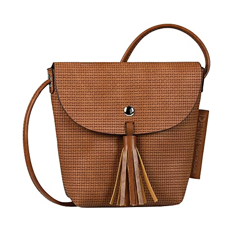 Sac à main cognac femme petit format et rabat tressé tendance pour un look mode décontracté