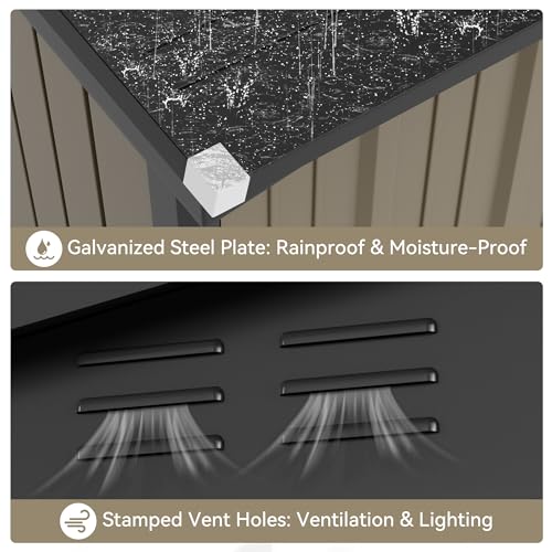 هومال سقيفة تخزين من الستيل في الهواء الطلق، سقيفة تخزين معدنية للحديقة، منزل تخزين معدني مع قفل، تخزين في الفناء الخلفي مقاوم للعوامل الجوية للادوات والدراجات والادوات المنزلية (5 × 3 قدم)
