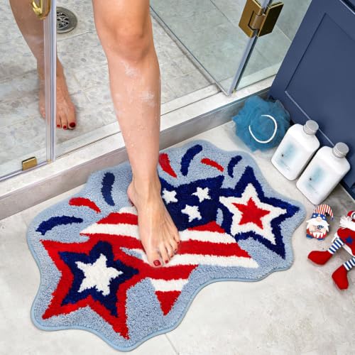 4th of July Bath Mat Patriotic Rug Stars Tufted Rug Non-Slip Floor Mat for Bathroom Rug Soft Absorbent Bathroom Rug Floor Bathroom Decor Independence Day Bath Rug 31.5''x 20.3'' — view 2