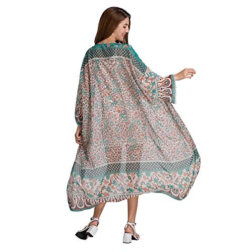Zoye Chen Women's Loose Kimono Cardigan Floral Print Long Sleeve Cover Up Beach Coverups Bathing Suit for Women4