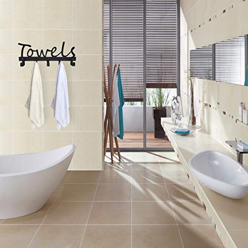 Towel Racks 5 Hooks Black Sandblasted Robe Hooks Wall Mount Towel Holder Black Metal Towel Racks Rustproof and Waterproof for Kitchen Storage Organizer Rack, Bathroom Towels, Robes, Clothing