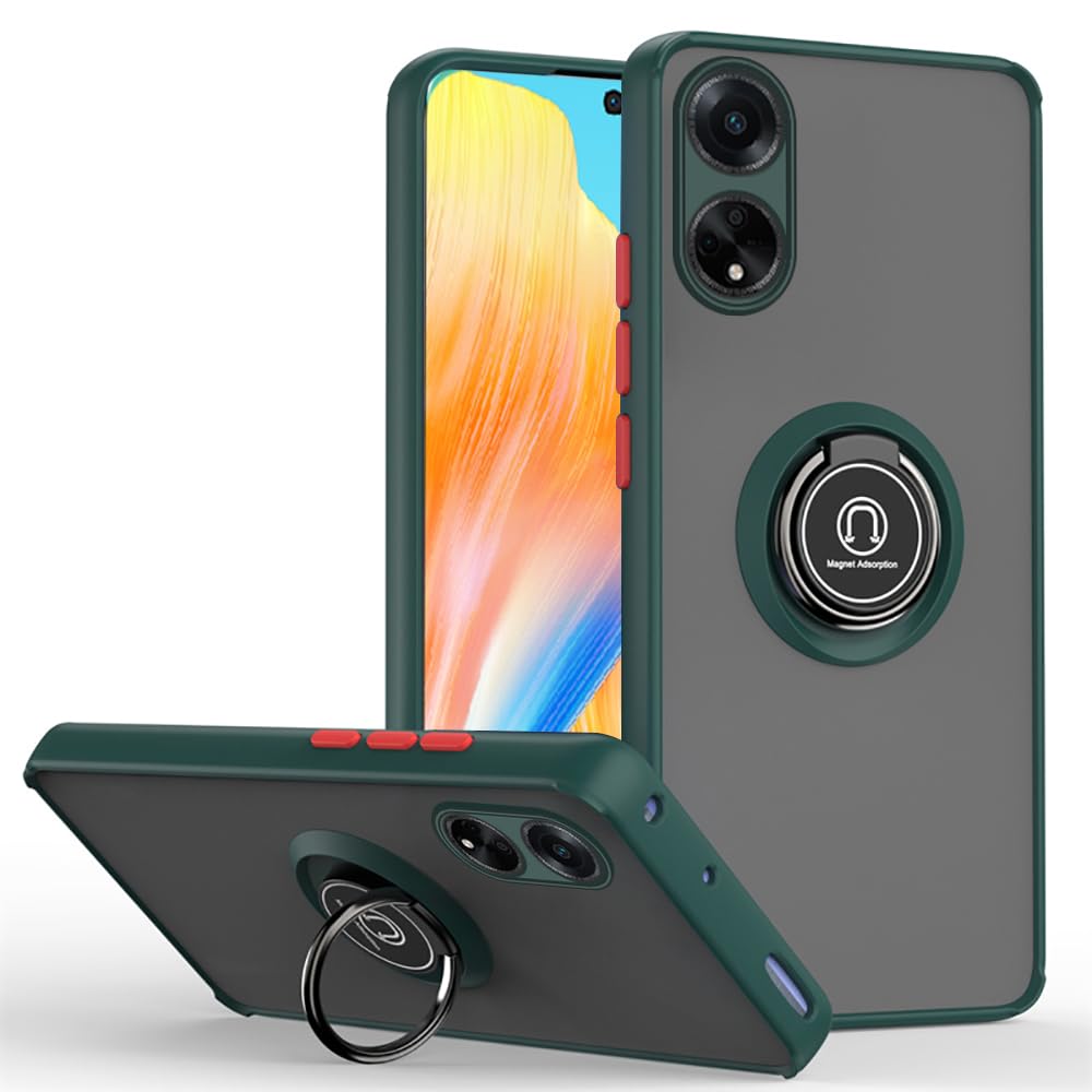 Zubitech Case For OPPO A98 / OPPO F23 5G / OPPO A1 5G Case Cover Rotational Metal Ring Grip Kickstand Cover Matte Hard Case Magnetic Car holder Case Shockproof TPU for OPPO A98 5G / A1 / F23 (Green)