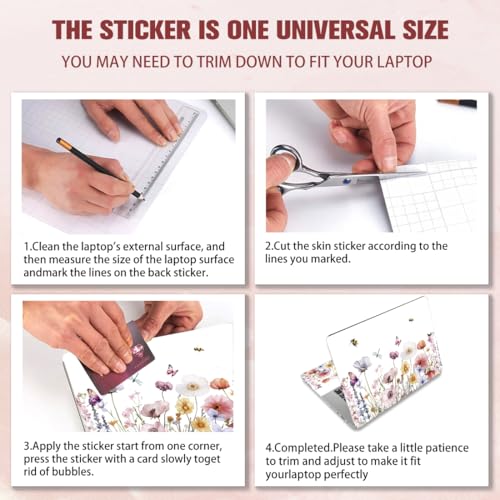 PLIGREAT 3 Pcs Laptop Skin Stickers Vinyl Decals for PC Notebook Laptops Keyboard Cover Laptop Case Protector Film Decorative Sticker Waterproof Removable Flowers Butterflies Bees Laptops Decals