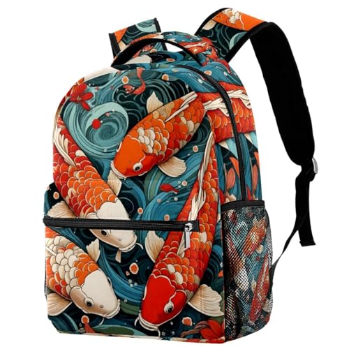 Sac à dos de voyage Campus avec porte-bouteille imprimé Koi multicolore pour enfant