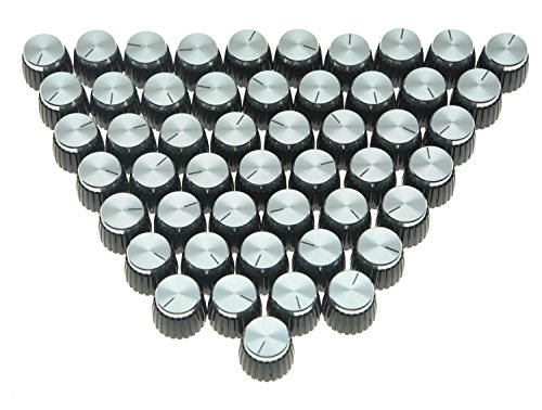 KAISH 50pcs Guitar AMP Amplifier Push on fit Knobs Black w/Silver Top Fits Marshall Amplifier