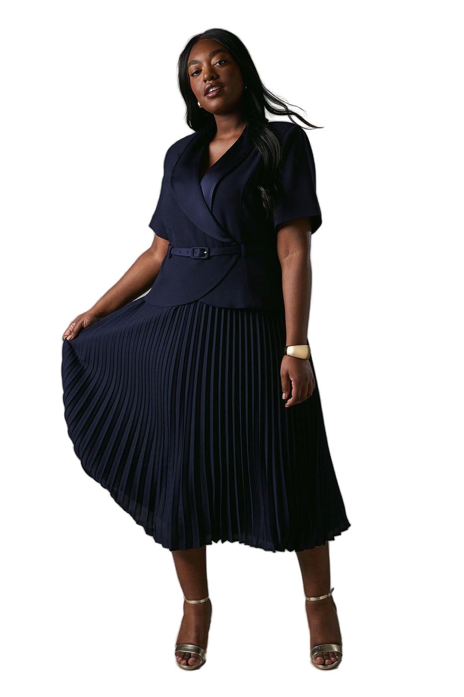 Coast Plus 2 in 1 Wrap Dress with Pleated Skirt, 20, Navy