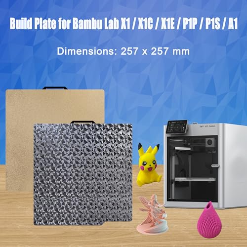 Image of Double Sided PEO PEI Build Plate for Bambu Lab X1 /X1C /X1E /P1P /P1S /A1, 257x257mm PEO+PEI Spring Steel Plate Flexible Textured Plate for Bambu Labs Series 3D Printers