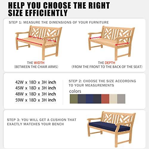 Favoyard Outdoor Bench Cushion 59 X 18 Inch Waterproof Patio Furniture Cushions 3-Year Color Fastness Garden Sofa Settee Couch Swing Pads With Handle And Adjustable Straps, Blue #TOP4