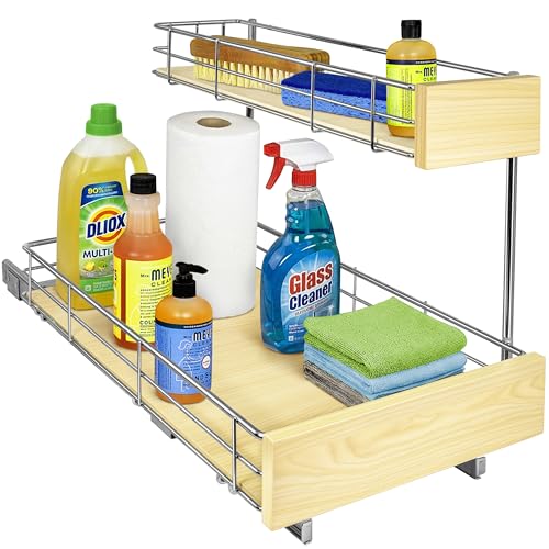 Image of LYNK PROFESSIONAL SELECT Pull Out Under Sink Kitchen Cabinet Organizer - 11.5 in. x 21 inch deep Drawer - Sliding Shelf Organizer and Undersink Storage Shelves - Lifetime Ltd. Warranty - Chrome