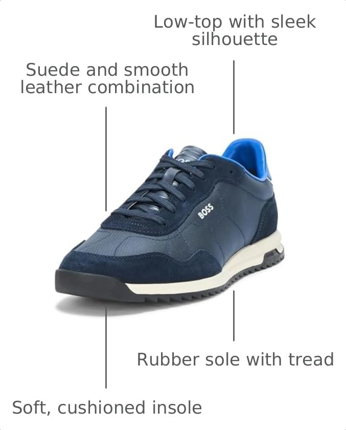 Image of BOSS Men's Zayn Low Profile Suede Leather Two Tone Sneaker