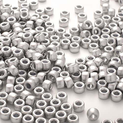Image of 1000 Pcs Acrylic Silver Pony Beads 6x9mm Bulk for Bracelet Necklace Jewelry Making Earring Hair Braiding