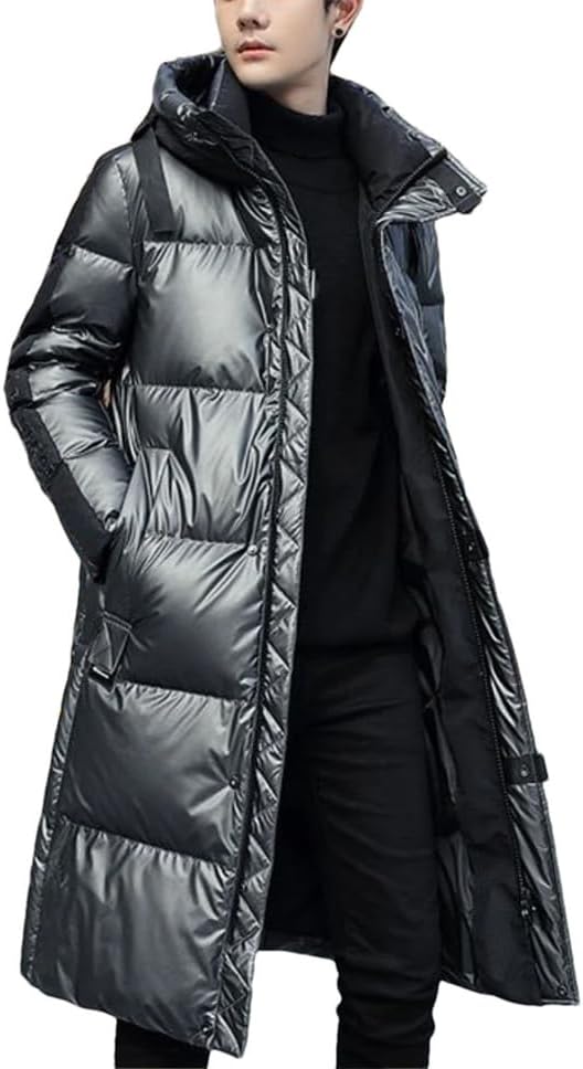 Haitpant Men's Down Jacket Winter Jackets Bright Face Parkas Warm Puffer Jacket Goose Hooded Loose Long Coat