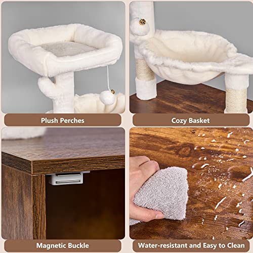 Bewishome Cat Litter Box Enclosure With Cat Tree Cat Litter Box Furniture Hidden Cat Tower With Plush Perch, Sisal Scratching Posts, Modern Cat Washroom Rustic Brown Mmj83Z #TOP6