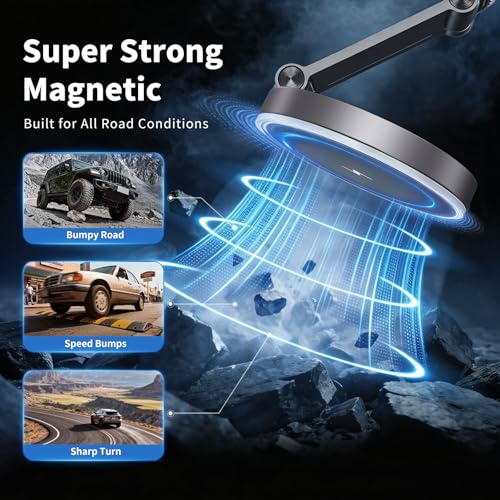 Image of Car Phone Holder,Cell Phone Automobile Chargers (15W Wireless),Magsafe Suction Cup Phone Mount,Universal 360 Dashboard Holder for Winshield & Center Console,Foldable Car Gadgets for iPhone & Android