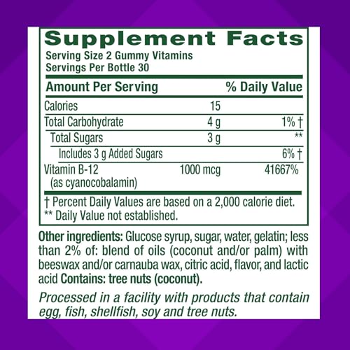 Vitafusion Vitamin B12 1000 mcg Per 2 Gummies | 60 Gummy Vitamins | for Adult Women & Men Energy | Yummy Raspberry Flavor | Gluten Free Supplement - image 4