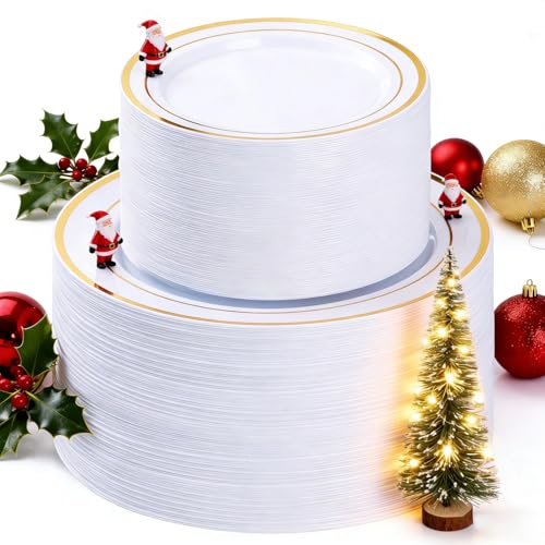 BESTSTAR 200PCS Gold Plastic Plates Set, 100 10.25 inch Dinner Plate and 100 7.5 inch Dessert Plates, Premium Disposable Plates for Party, Wedding BESTSTAR 200PCS Gold Plastic Plates Set, 100 10.25 inch Dinner Plate and 100 7.5 inch Dessert Plates, Premium Disposable Plates for Party, Wedding