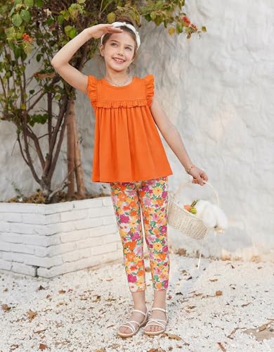 Image of Arshiner Toddler Girls 2-Piece Outfits Ruffle Sleeve Tee & Elastic Waist Pants Kids Summer Clothing Set For 2-10 Years
