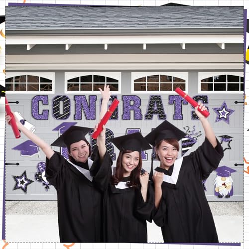 Image of Landhoow 30 Pcs Graduation Car Magnets 2026 Senior Graduation Car Decoration Bumper Sticker Congrats Grad Magnet Magnetic Refrigerator Decal for Grad Parade Party Supplies(Purple, Black)