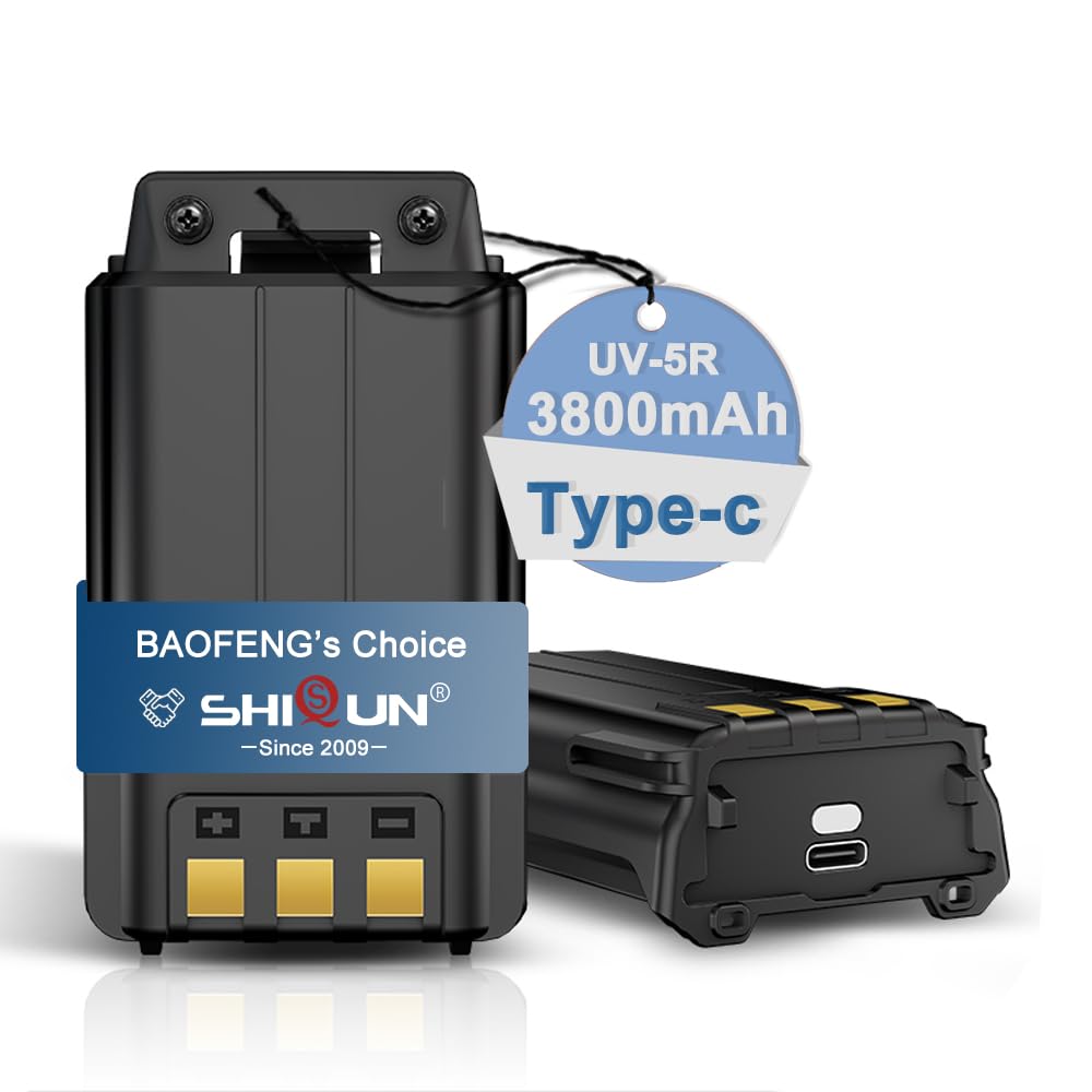 BAOFENG UV-5R Battery 3800mAh Rechargeable with Type-C Charger for BF-F8HP UV-5RE RD-5R UV-5RTP UV-5X3 Ham Radios - BL-5L BL-5 Battery Pack for UV-5RE Radios
