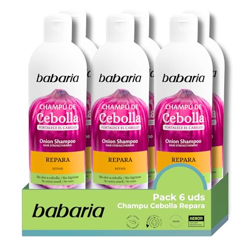 Champu Cebolla Babaria Repair Pack 6 - Champú De Cebolla | Shampoo De Cebollas X6 380ml | Champú Cebollas Antioxidante | Pack Champu Sin Olores Y Sin Lágrimas