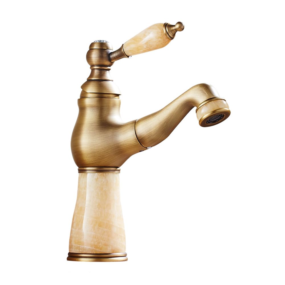 Robinet de lavabo extractible en laiton antique pour eau chaude et froide