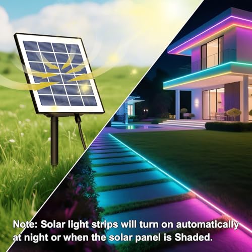 Image of MIHEAL Solar LED Strip Outdoor, 32.8ft SMD 3535 LED Lights, Solar Powered RGB Colour Changing LED Strip, IP67 Waterproof Decorative Fairy Lights for Yard Trees Garden