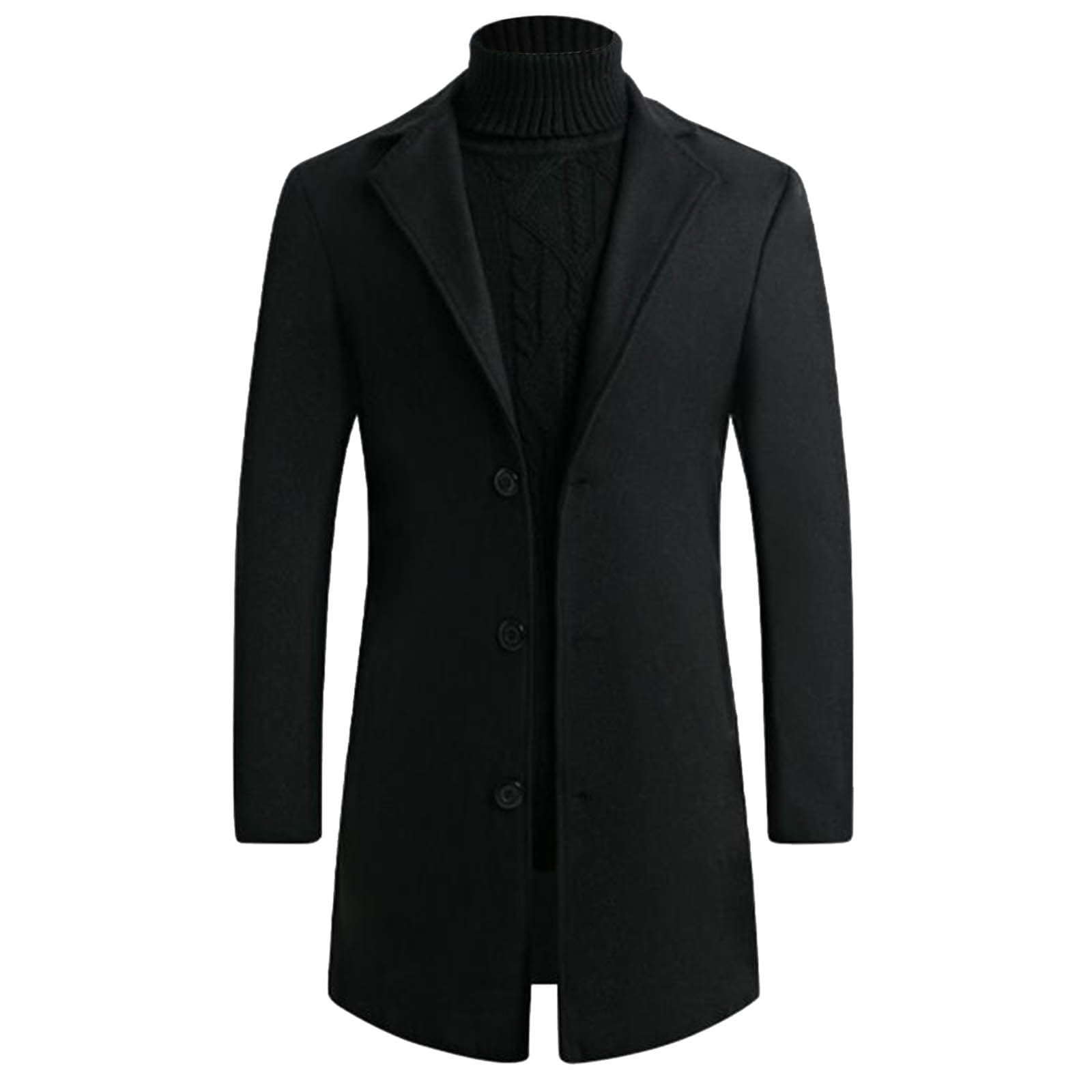 Generisch Herren Wollmantel Einfarbig Übergröße Slim Fit Knielang Windjacke Herrenmantel (Black, XL)