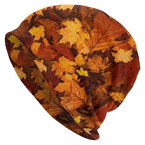LAIPUTER Fall Leaves Pattern Beanie Standard Closed Chemo Hat Cancer Headwear Knitted Hats Baggy Slouchy Cap for Adults Women Men Cover