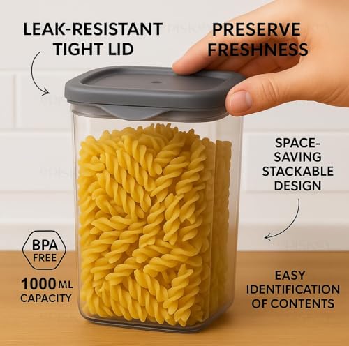 Image of STOREG Airtight Kitchen Storage Containers Set 1 PCS | 1000 ML Pulses, Grains, Cereals, Dry Fruits | Leak Resistant, BPA-Free, Freezer Safe, Stackable Containers (Pack OF 1)