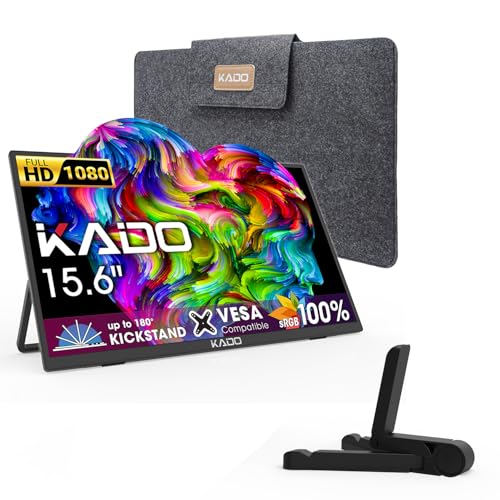Image of Kado 15.6 inch FHD Portable Monitor for Laptop Ergo Stand Set, 100% sRGB IPS 1920x1080 HDMI USB-C Laptop Screen Extender, Carrying Sleeve for PC, Mac, Dex, Tablet, Xbox, PS4 /PS5, Switch