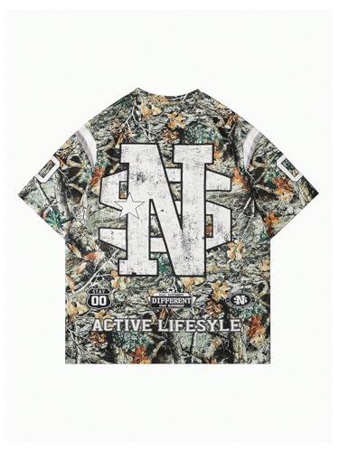 WDIRARA Men's Y2k Camo Print Jersey Shirt Graphic Crew Neck Short Sleeve Baggy Tees Tops Streetwear2