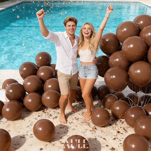 Image of AULE 50Pcs Latex 12 Inch Coffee Brown Balloons | Helium Party Balloons Happy Birthday Graduation Teddy Bear Woodland Theme Decoration