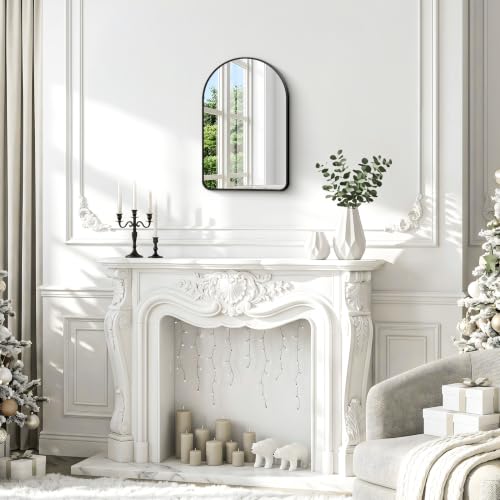 Image of BONEWEI Arched Wall Mirror,18x24 inch Black Arched Mirror Bathroom,Vanity Mirror for Over Sink Metal Frame,Tempered Glass Arch Mirrors for Bedroom,Entryway,Living Room,Home Decor Shatter-Proof