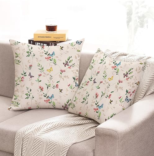 Image of Jaipur Weaves Cushion Cover 16 Inch X 16 Inch - Set of 2, Butterfly Garden 260 GSM Decorative Soft Cushion Covers for Sofa /Bed /Chair, Gift for Home Decor (Cream Garden, 2)