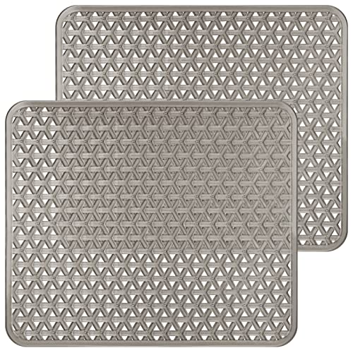 2 Pack Kitchen Sink Mat for Stainless Steel Sink, PVC Eco-friendly Sink Protector for Bottom of Kitchen Sink, Dishes and Glassware, Fast Draining, Triangular Hole Design, 12.6 x 10.5 Inches (Gray)
