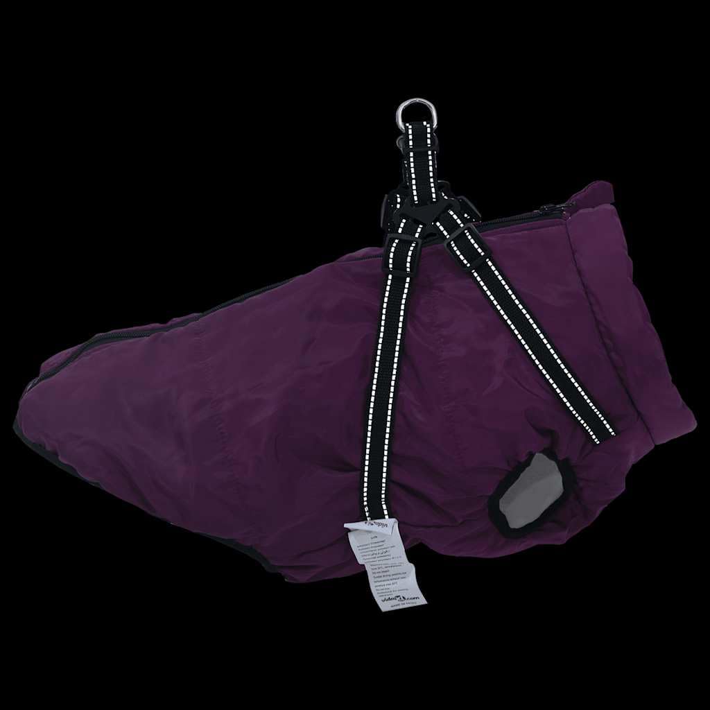 Hundemantel mit Geschirr wasserdicht reflektierend violett L44 aus Polyester mit Fleece, verstellbar für Spaziergang und Outdoor bei Regen, Wind und Kälte