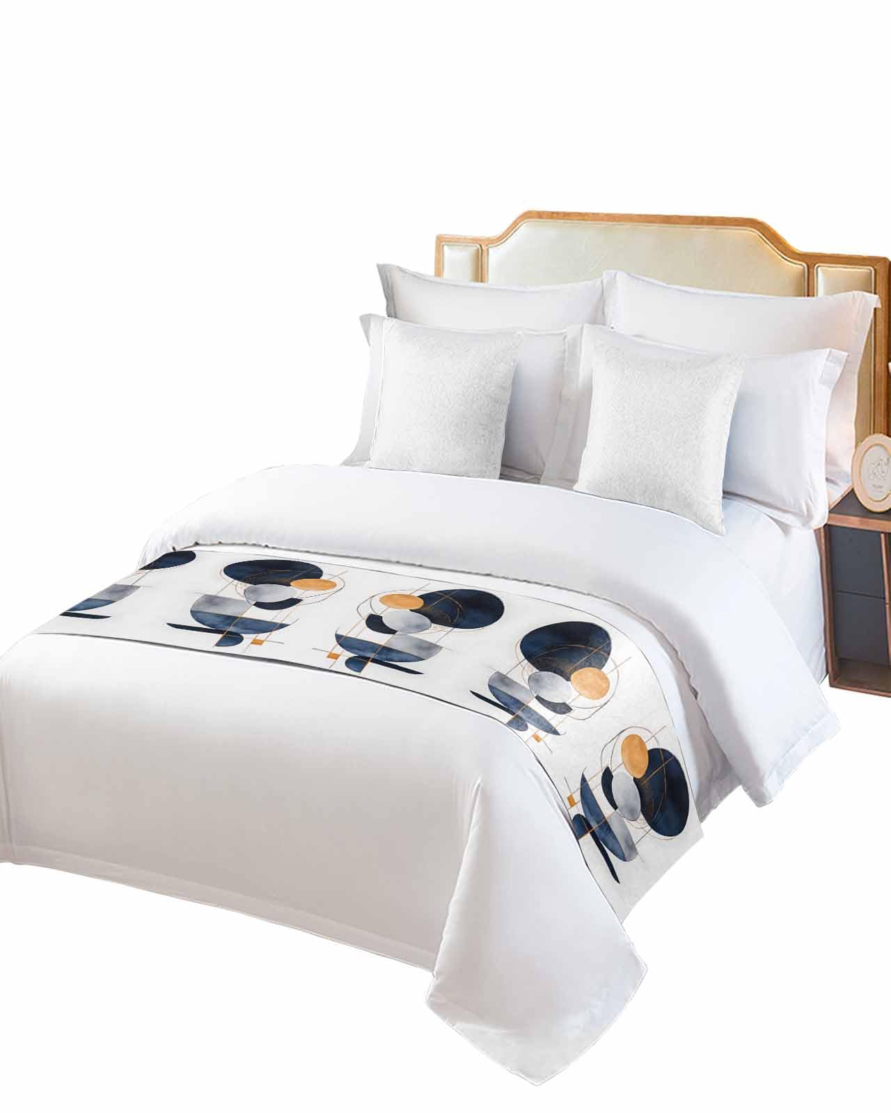 Navy Blue Abstract Art Bed Runner for King Size, Contemporary Geometric Luxury Bedspread Protector Slipcover Bed Scarf for Foot Runners & Scarves for Bedroom Hotel Wedding Room 102x20 Inches