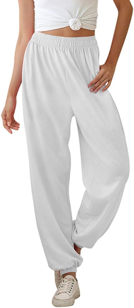 IyMoo Women's Jogger Sweatpants Loose Casual Pants Leisure Pant with Pockets White