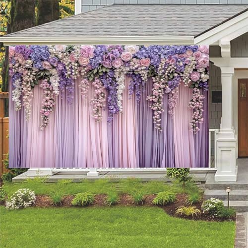 Fondo fotográfico floral lila 7x5ft para bodas miniatura 3