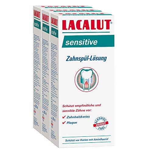 LACALUT SENSITIVE Zahnspülung, 300ml Zahnspül-Lösung, zur täglichen Vorsorge gegen Zahnfleischentzündungen, bei schmerzempfindlichen Zähne, Plaque-Bakterien und Karies, 3x300ml… Cover