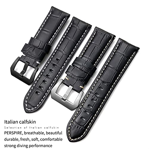 24mm Watch Strap Compatible with Panerai Green Red Blue Cowhide Leather Strap Stainless Steel Buckle Tools4