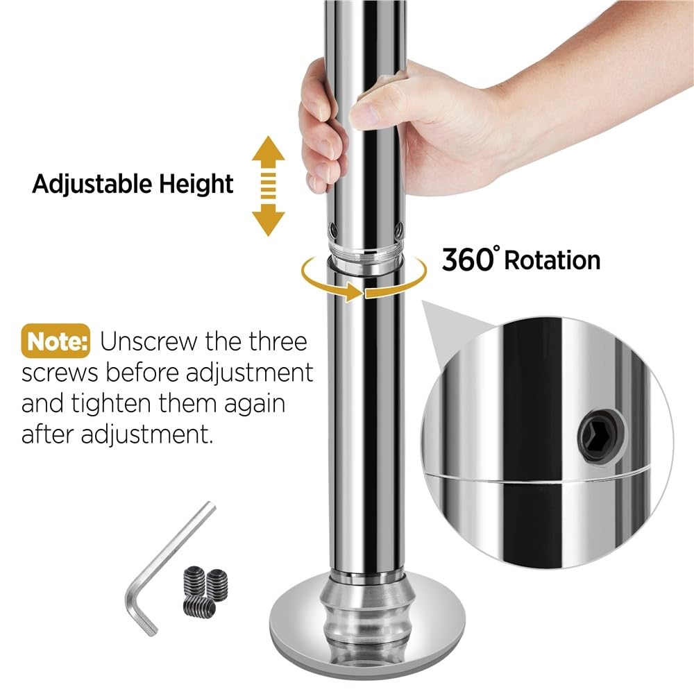 Yaheetech Barre de Pole Dance Réglable 216,5-275cm Charge 227kg Argent | Sans Fixation Plafond, Statique/Rotative, Acier Anti-Rouille Ø 45 mm, Adapté Débutants et Pros, pour Fitness, Spectacle et En